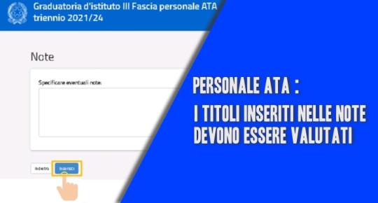 Domande ATA: i titoli inseriti nelle note devono essere valutati