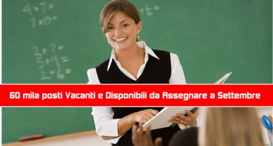 60 mila posti Vacanti e Disponibili da Assegnare a Settembre